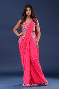 Watermelon Pink Crepe Drape Saree