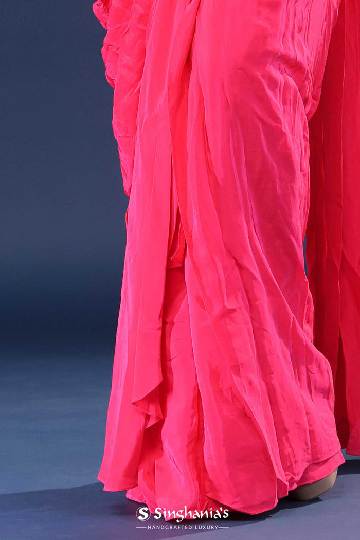 Watermelon Pink Crepe Drape Saree