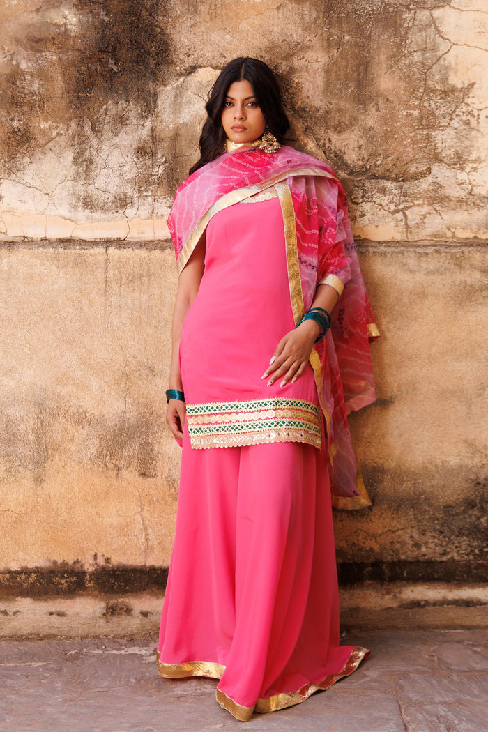 Watermelon Pink Crepe Kurta Set