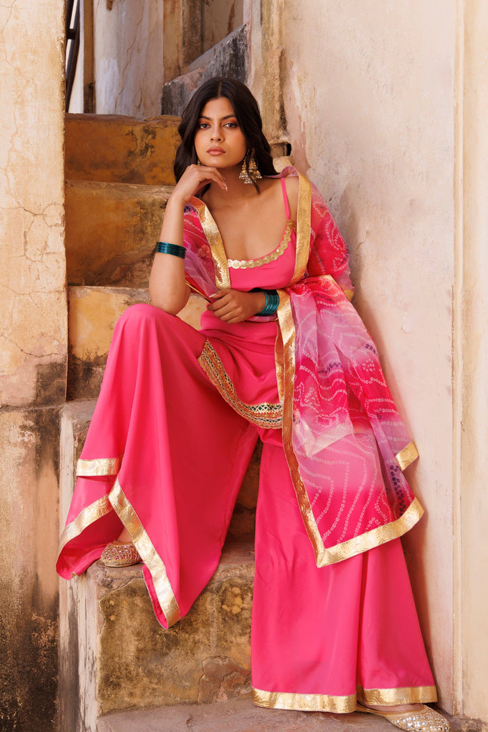 Watermelon Pink Crepe Kurta Set
