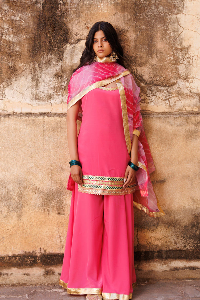 Watermelon Pink Crepe Kurta Set