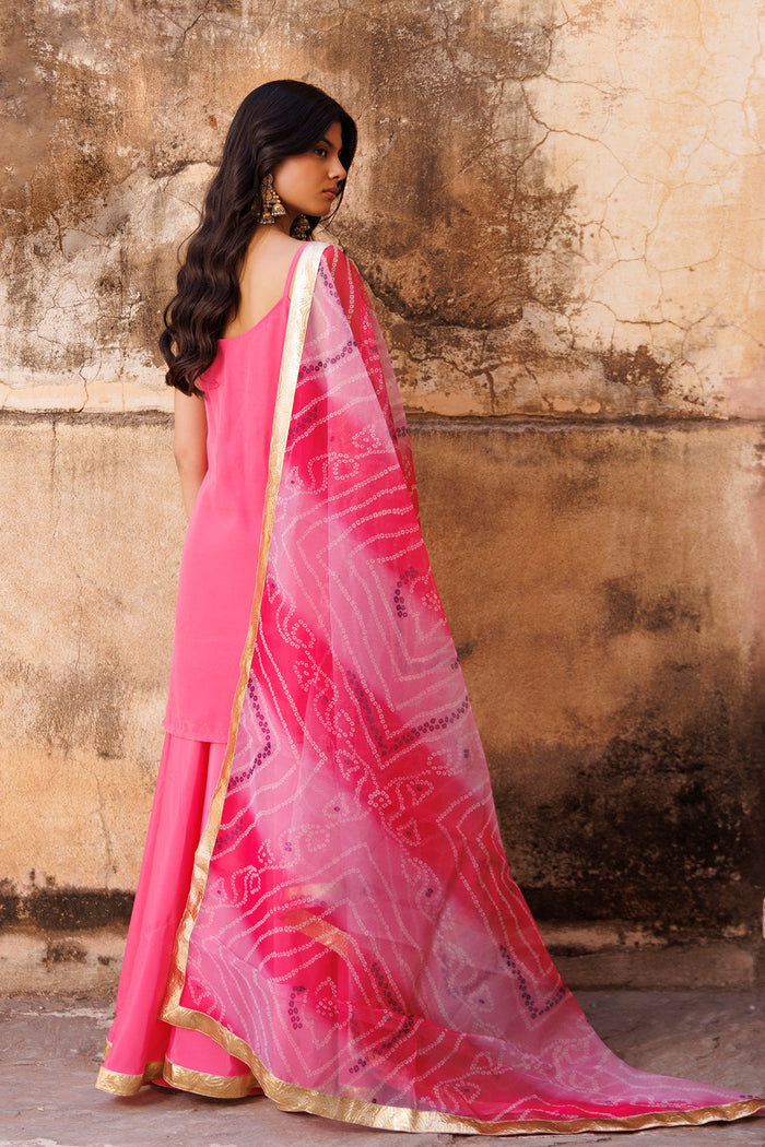 Watermelon Pink Crepe Kurta Set
