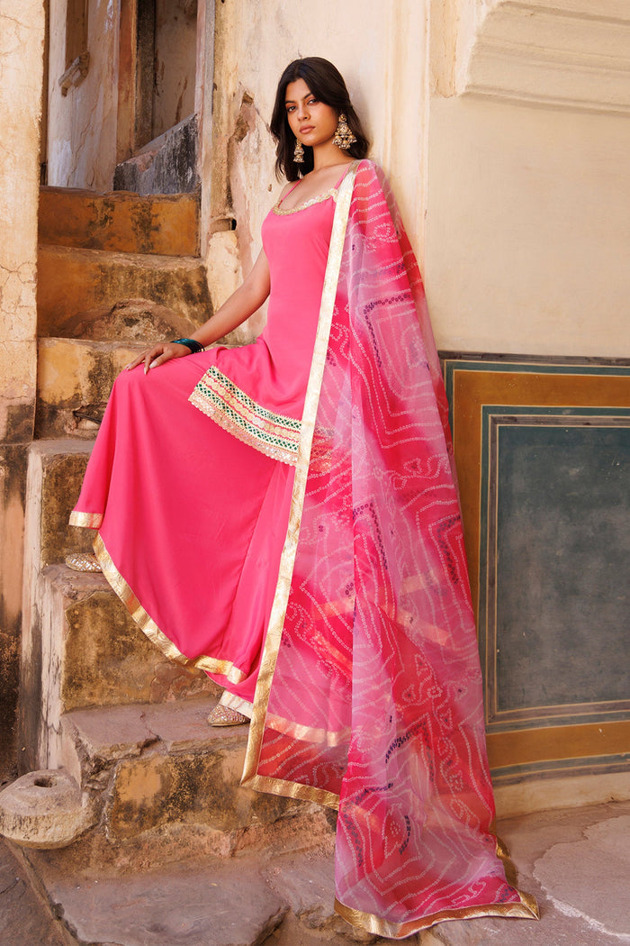 Watermelon Pink Crepe Kurta Set