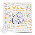 Book titled 'Welcome to the world' with illustrations of elephants and flowers on a white background