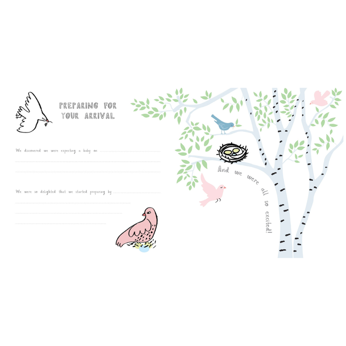 Illustration of birds and a nest with text on a white background