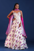 <img> White And Pink Crepe Silk Floral Lehenga Set