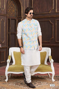 White Art Banarasi Silk Kurta Set With Jacket