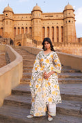 White Chanderi Kurta Set With Floral Prints