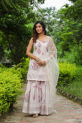 <img> White Cotton Floral Printed Sharara Set