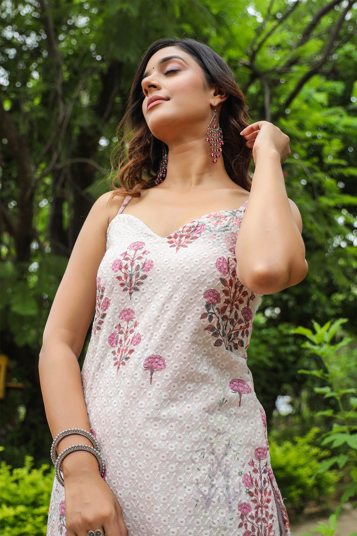 <img> White Cotton Floral Printed Sharara Set