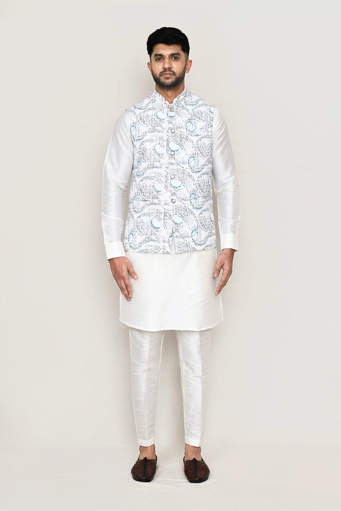 White Cotton Jacket With Abstract Design
