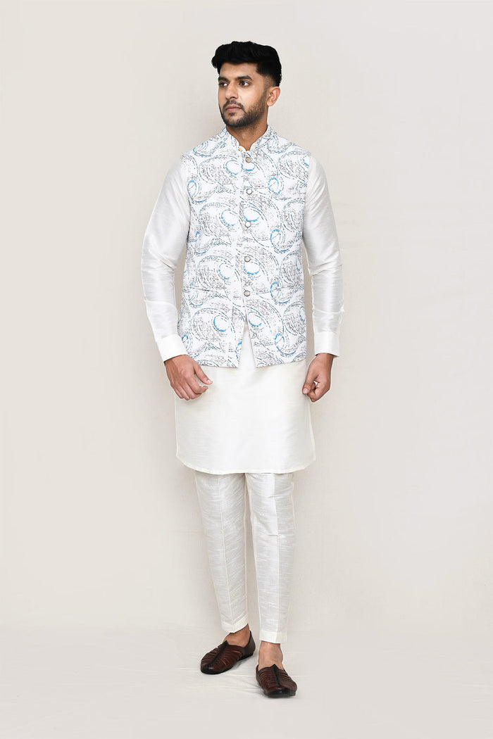 White Cotton Jacket With Abstract Design