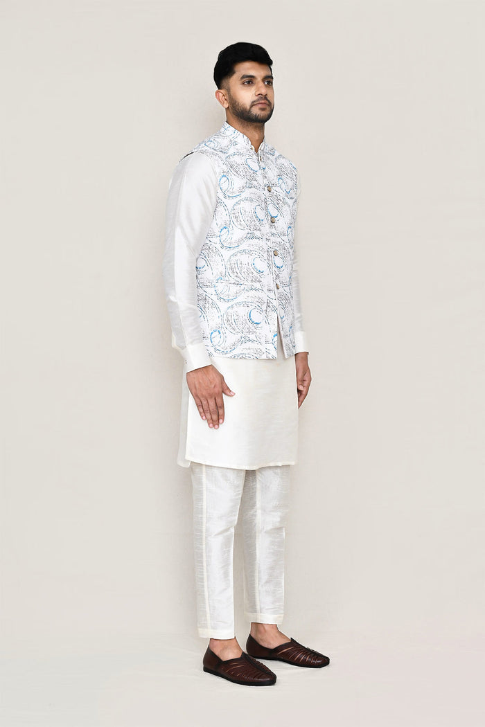 White Cotton Jacket With Abstract Design