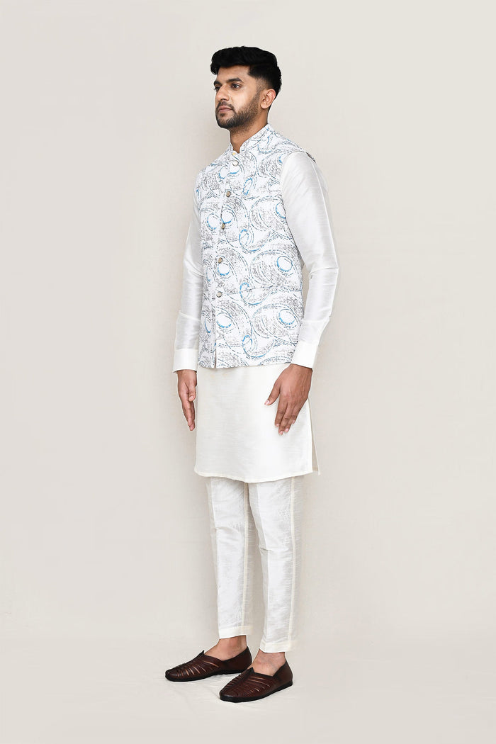 White Cotton Jacket With Abstract Design