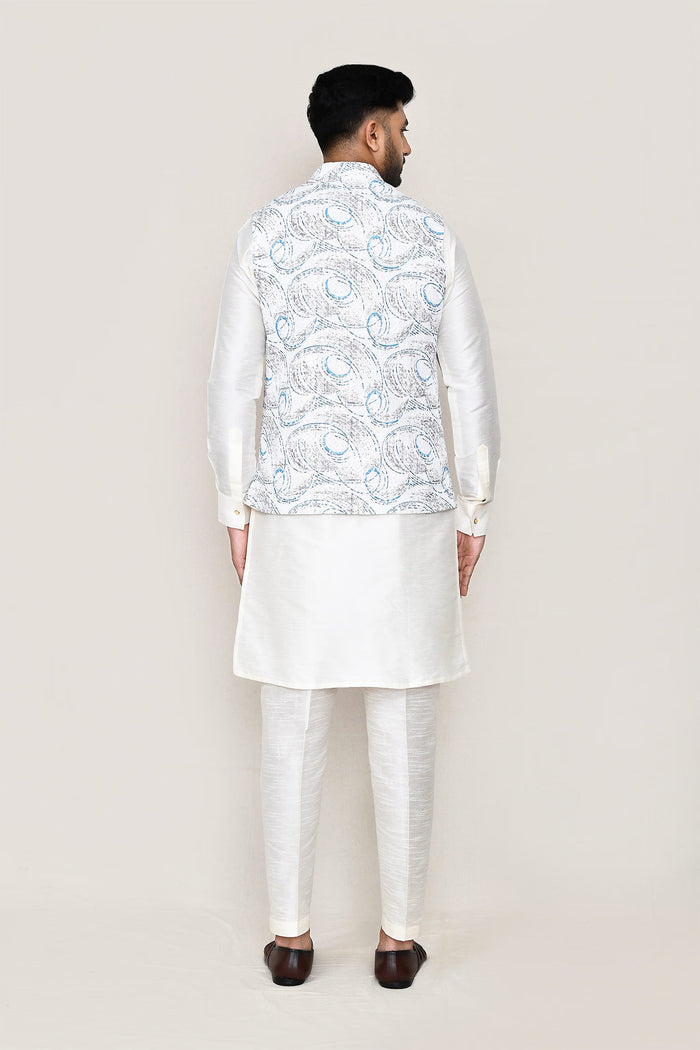 White Cotton Jacket With Abstract Design
