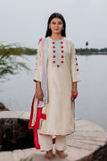 White Cotton Kurta Set With Hand Embroidery
