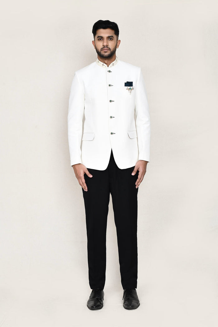 White Cotton Linen Prince Coat With Pant