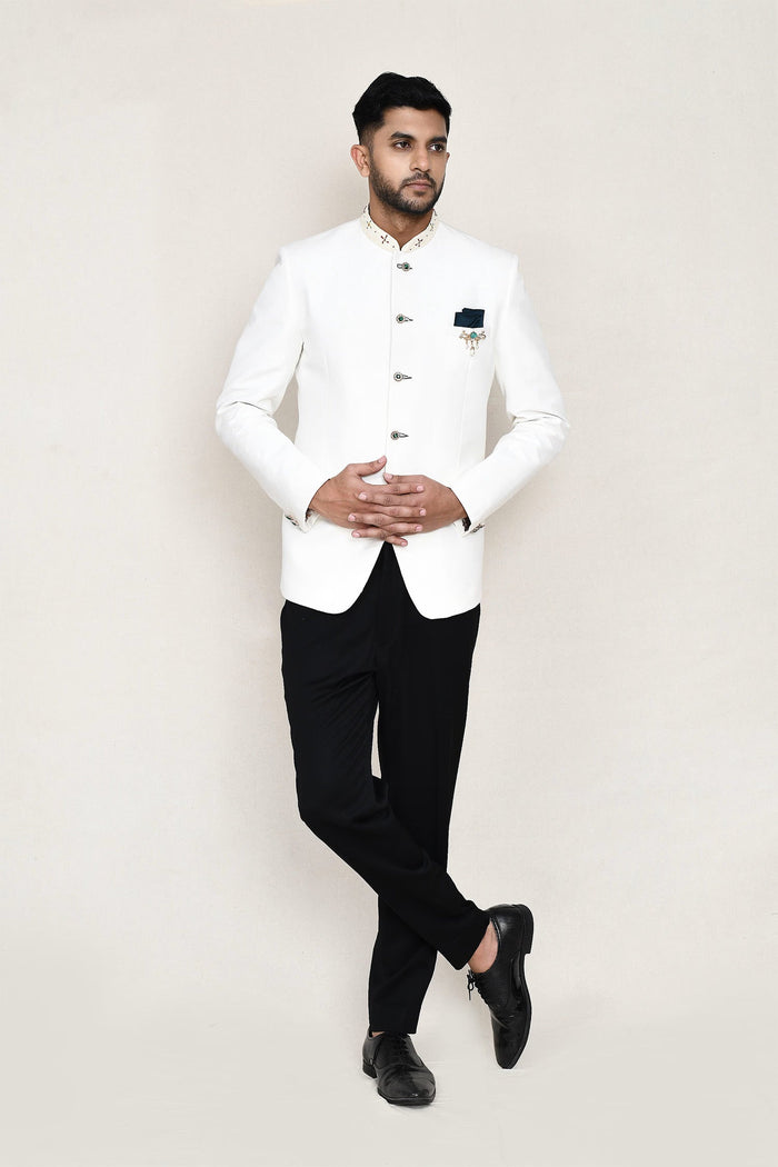 White Cotton Linen Prince Coat With Pant