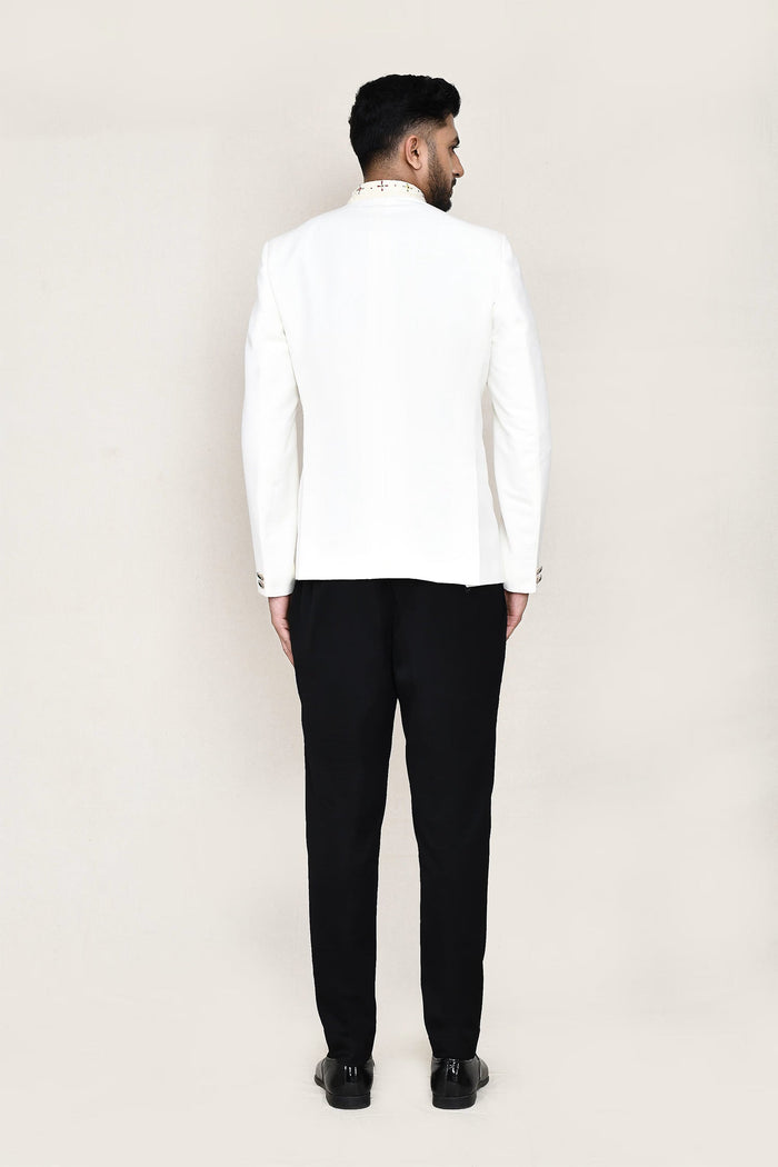 White Cotton Linen Prince Coat With Pant