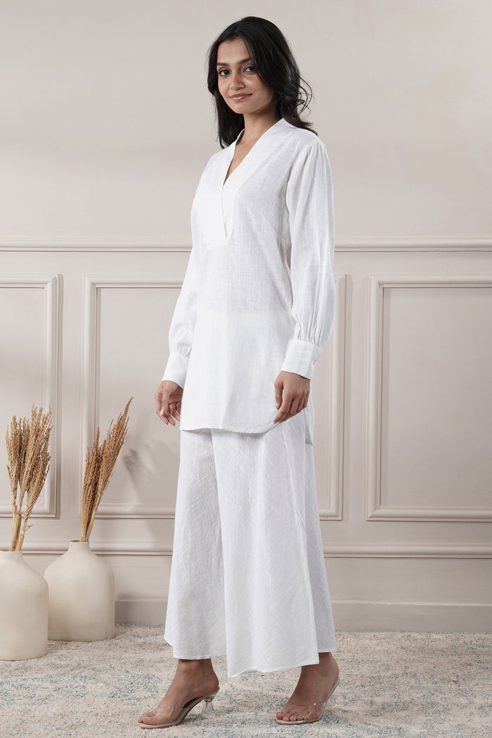 <img> White Cotton Two Piece Suit Set