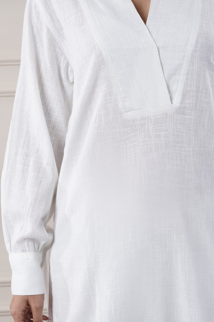 <img> White Cotton Two Piece Suit Set