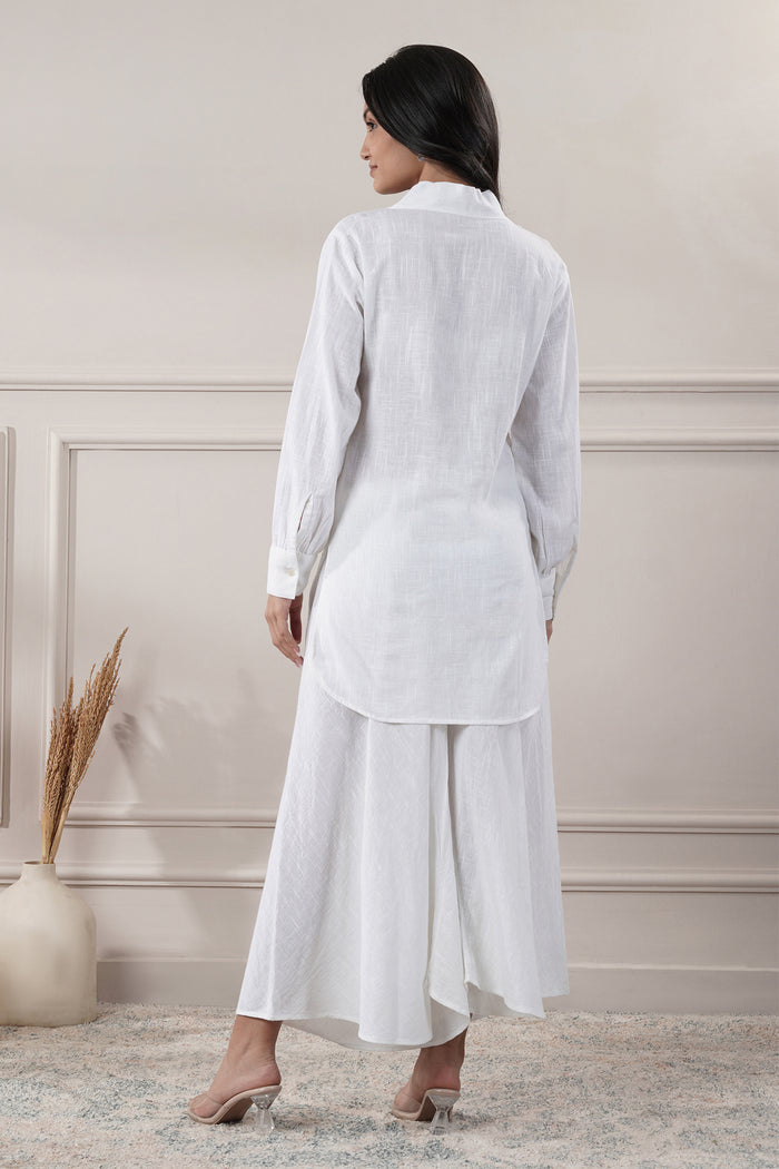 <img> White Cotton Two Piece Suit Set