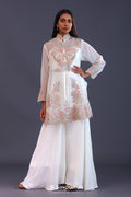 White Crepe Silk Jacketed Indo-Western Set