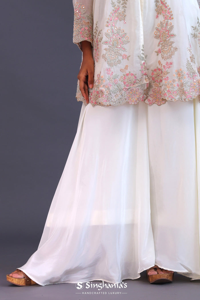 White Crepe Silk Jacketed Indo-Western Set