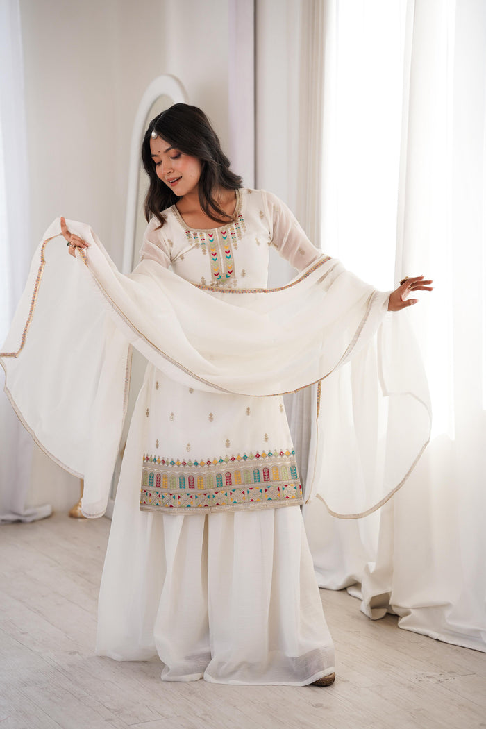 White Embroidered Silk Kurta Set