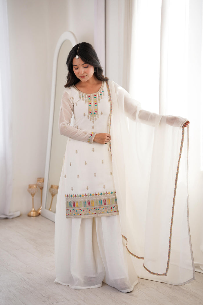 White Embroidered Silk Kurta Set