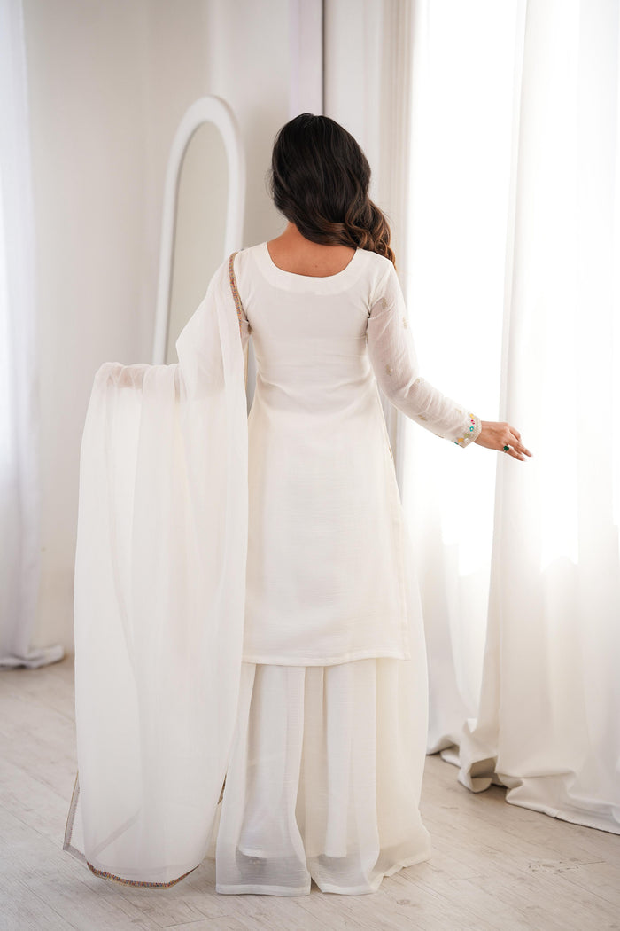 White Embroidered Silk Kurta Set