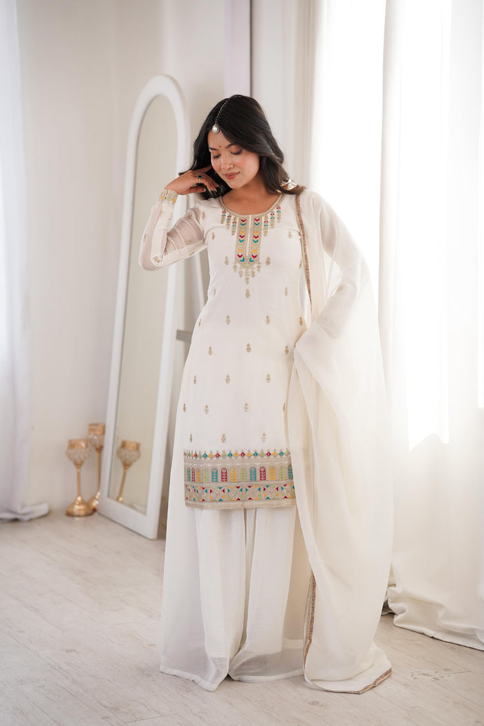 White Embroidered Silk Kurta Set