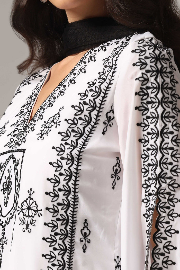 White French Crepe Kurti With Pants With Dupatta