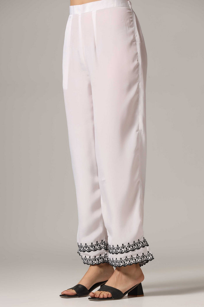 White French Crepe Kurti With Pants With Dupatta