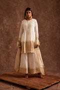 White Fusion Flared Chanderi Suit With Real Zari Weaving