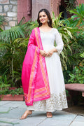White Georgette Embroidered Anarkali Set