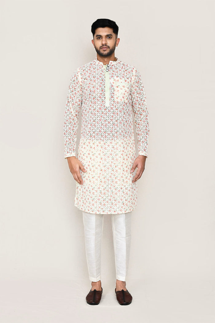 White Georgette Kurta With Thread Work