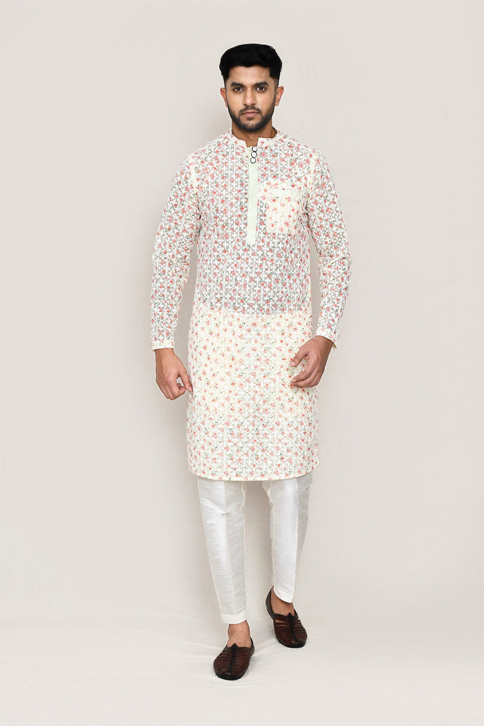 White Georgette Kurta With Thread Work