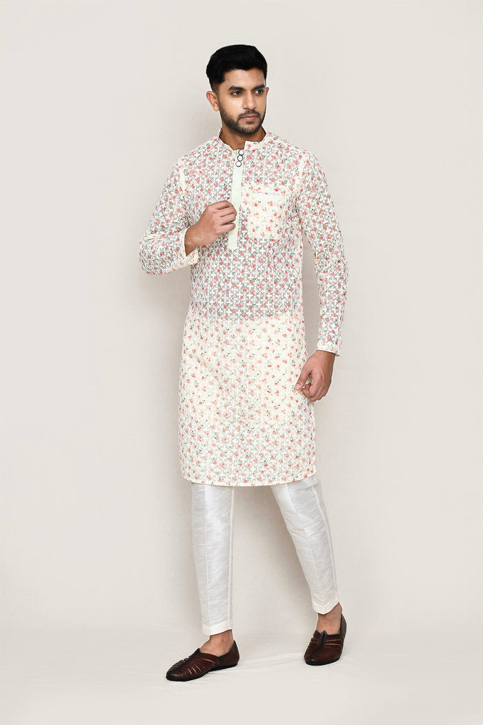 White Georgette Kurta With Thread Work