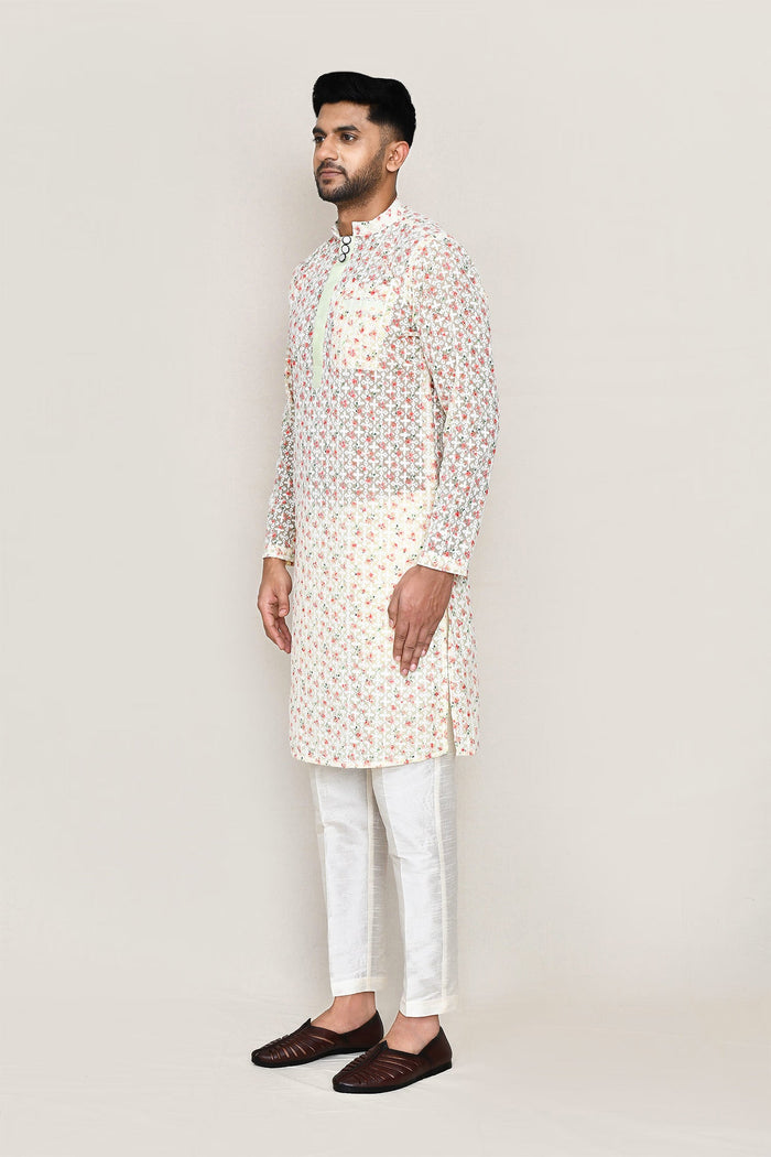 White Georgette Kurta With Thread Work
