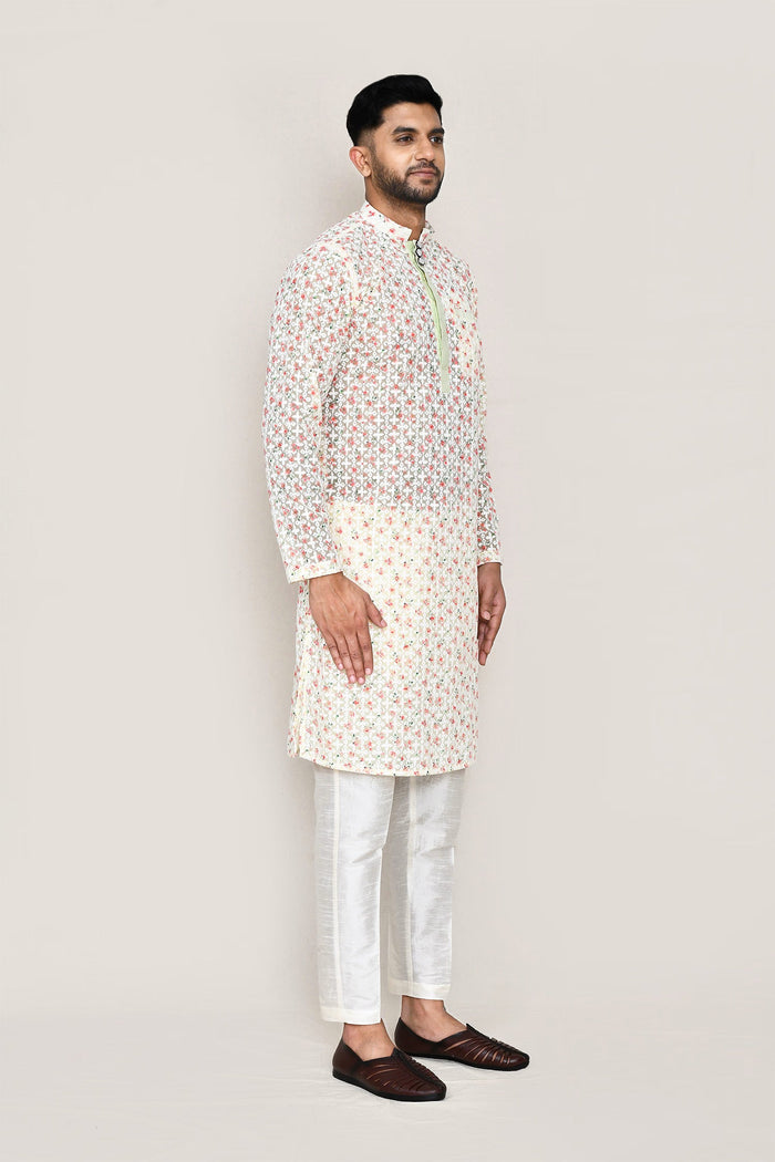 White Georgette Kurta With Thread Work