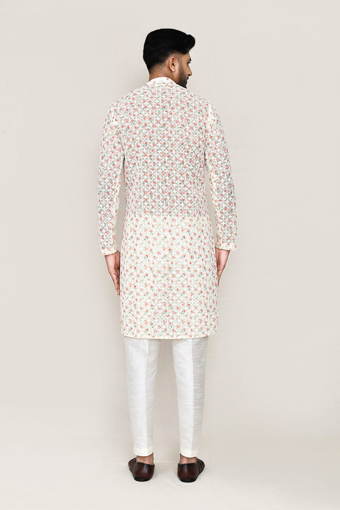 White Georgette Kurta With Thread Work