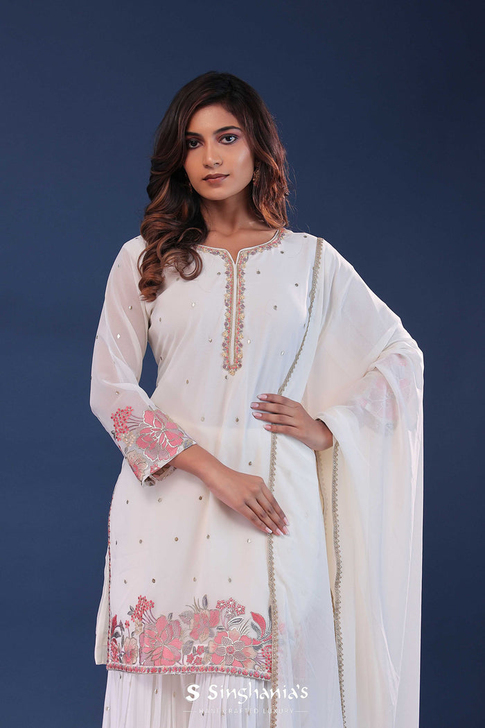 White Georgette Straight Cut Suit Set