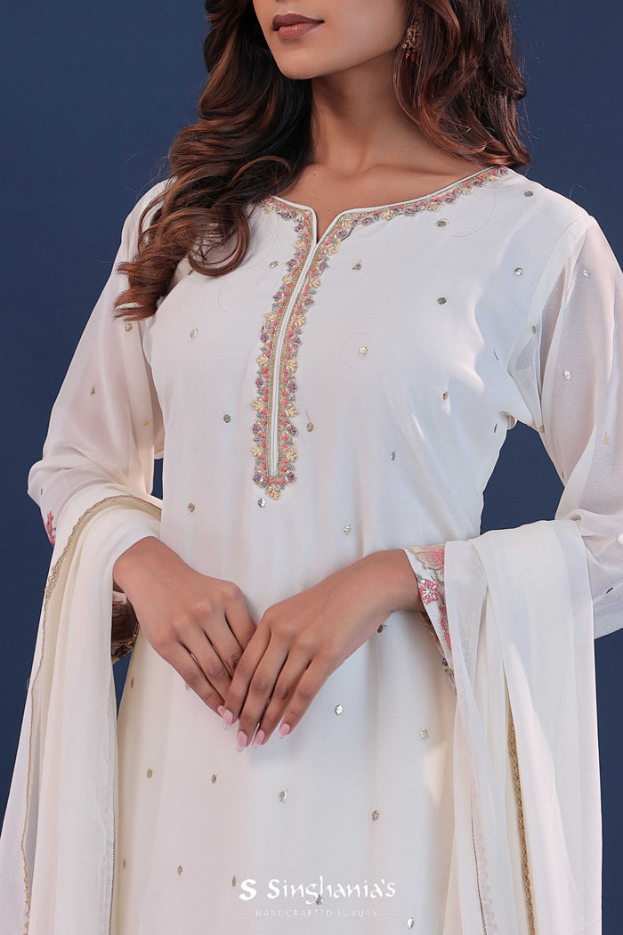 White Georgette Straight Cut Suit Set