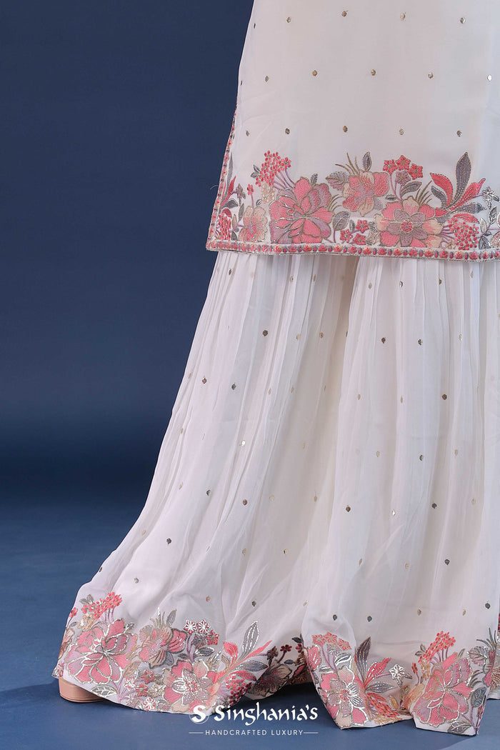 White Georgette Straight Cut Suit Set