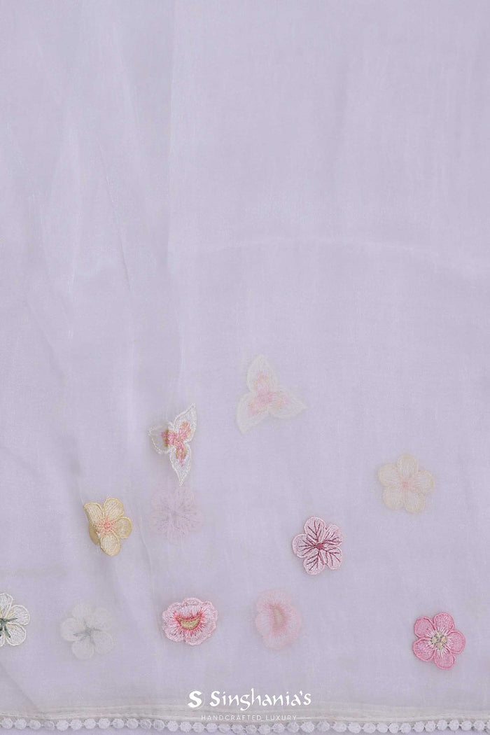 <img> White Organza Saree With Embroidery