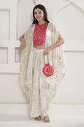White & Pink Kaftan Kurti With Skirt