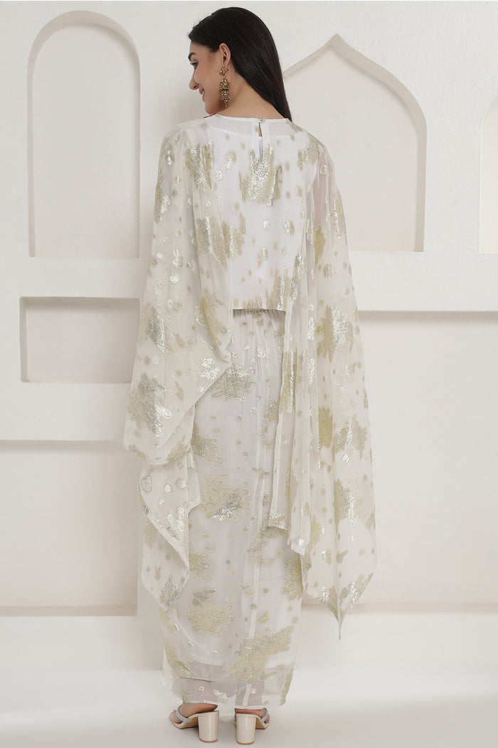 White & Pink Kaftan Kurti With Skirt