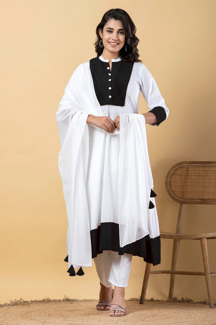 White Rayon Anarkali Set