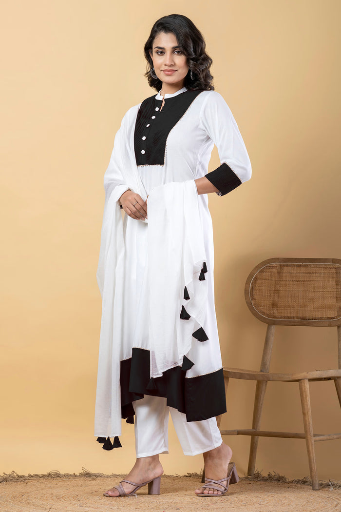 White Rayon Anarkali Set